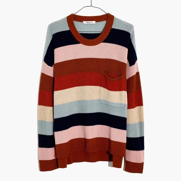 Madewell Thompson Pocket Pullover Sweater in Rainbow Stripe - Picture 3 of 9